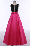 Red Open Back Beads Bowknot with Pockets Round Neck Sleeveless Prom Dresses