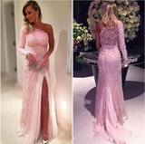 New Prom Dresses Lace One Shoulder Long Evening Dress