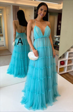 Spaghetti Straps Tulle Open Back Formal Prom Dress