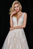 Elegant A-Line Tulle V-Neck V-Back Appliques Beads Ivory Cheap Prom Dresses