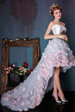 Charming Sweetheart Flowers Strapless Tulle Asymmetry Prom Dresses Wedding Dresses