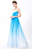 Ombre Spaghetti Straps A-Line Chiffon Blue Lace up Sweetheart White Prom Dresses