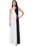 Mermaid Long Black and White Floor Length One Shoulder Beads Ruffles Prom Dresses