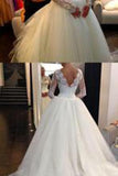 Sexy Lace Long Sleeves Backless A-Line High Neck Tulle Applique Beaded Bridal Gowns