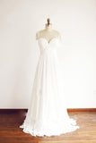 Cap Sleeve Floor Length Chiffon Beading Pleated Wedding Dresses