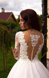 Boho Princess A-Line V-Neck Tulle Ivory Long Sleeves Wedding Gowns