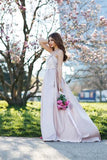 Elegant A-Line Halter Satin Long Sleeveless Backless Pink with Pockets Evening Dresses