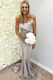 Strapless Silver Mermaid Elegant Long Sleeveless Prom Dresses Bridesmaid Dresses