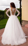 Boho Princess A-Line V-Neck Tulle Ivory Long Sleeves Wedding Gowns