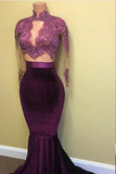 Elegant Long Sleeves Two Piece Mermaid High Neck Floor-Length Prom Dresses