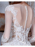 Long A-Line Long Sleeve Tulle Lace Plus Size Princess Elegant Wedding Dress