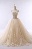 Chic Ball Gowns Strapless Sweetheart Tulle Lace up Modest Cheap Lace Long Prom Dresses