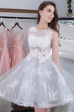 Knee-length Sleeveless Short Cute A-line Lace Appliques Tulle Homecoming Graduation Dress