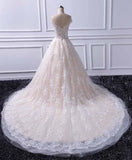 Unique A Line Lace Appliques Cap Sleeves Ivory V Neck Beads Wedding Dresses