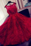 Fashion A-Line Scoop Sleeveless Red Long Homecoming Dress With Appliques