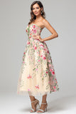 Unique Flower Embroidered Tea Length Prom Dress