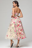 Unique Flower Embroidered Tea Length Prom Dress