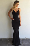 New Arrival Simple Halter Black V-Neck Criss Cross Sleeveless Mermaid Long Prom Dresses