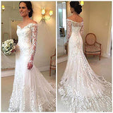 Off the Shoulder Lace Long Sleeve Mermaid V Neck Covered Button Wedding Dresses