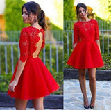 Red Cocktail Dress Sexy Long sleeve Backless Lace homecoming