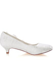 White Lace Sequins Wedding Shoes Lower heel Evening Shoes