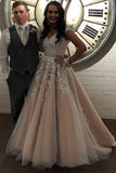 A Line Cheap Nude Quinceanera Dress Lace Appliques Cap Sleeve Beaded Prom Dresses