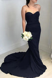 Affordable Strapless Black Sweetheart Elegant Mermaid Long Open Back Bridesmaid Dress