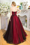 Strapless Beads Sleeveless Sweetheart Tulle Ball Gown Backless Black Burgundy Prom Dresses