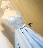 Sky Blue A-Line V-Neck Short Prom Dresses Appliques Lace Homecoming Dresses