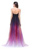 A-Line Ombre Sleeveless Strapless Open Back Long Gradient Chiffon Prom Dresses