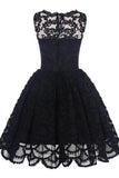 A-Line Scalloped-Edge Sleeveless Vintage Black Lace Appliques Prom Dresses