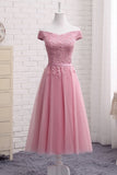 A-Line Gray Lace Off the Shoulder Tulle Lace-up Sweetheart Prom Dresses