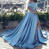 Blue Off-the-shoulder Ball Gown Split Princess Beach Quinceanera Dresses