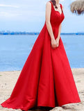 Sexy Elegant Red A-line Halter Satin Sweetheart Lace Up Simple Prom Dresses